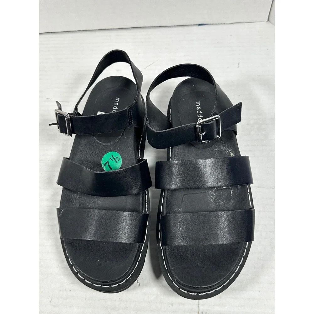 Madden Girl Black Platform Sandals Triple Strap Buckle Slingback Size 7.5 NEW